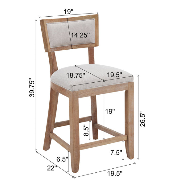 English Elm Christopher Knight Home® - 26.5" Counter Stools Set of 2 Upholstered Farmhouse Bar Stools with Curved Back, Footrest, Solid Wood Frame Beige+Natural 72643.00BGE