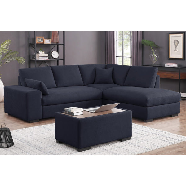 English Elm Woven Fabric Sectional Sofa With Right-Facing Chaise & Console Ottoman - Chic Dark Gray Comfort B016S00051-GIGA