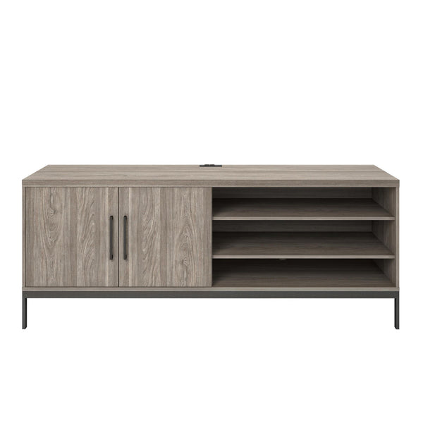 English Elm Parkside Black Oak Melamine Credenza with Sliding Doors and Built in Power Strip B2733S00002