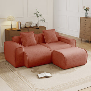 English Elm Streamlined Velvet Modular L-shape Sectional Sofa with Cloud Foam and French Piping Red W3041S00357