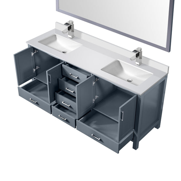 English Elm Dark Grey 72" Double Bath Vanity with White Quartz Top, Chrome Faucet, Large 70"x32" Mirror, Durable Finish B2731S01001