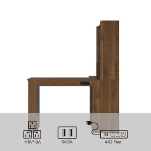 English Elm L Shaped Desk With Led Light & Storage | Modern Corner Computer Desk For Home Office & Gaming Setup W1321S00022