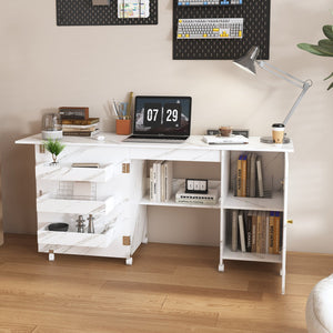 English Elm 57.5" Foldable Craft Station Rolling Sewing Table with Cabinet Bins and Open Shelf W2700P391395