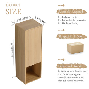 English Elm 12 Inch Oak Wall Mounted Bathroom Cabinet Soft Close Door Engineered Wood Storage W1972P457938