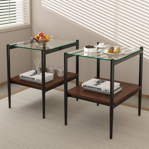 English Elm Coffee Table And End Tables Set Of 3 - Modern Tempered Glass With Mdf Shelf For Stylish Living Room W241S00053