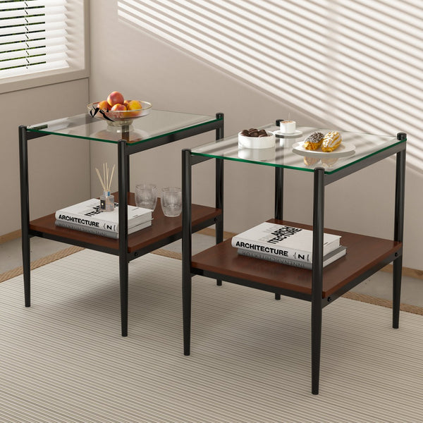 English Elm Coffee Table And End Tables Set Of 3 - Modern Tempered Glass With Mdf Shelf For Stylish Living Room W241S00053