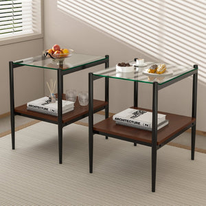 English Elm Set Of 2 Modern Rectangle End Tables With Tempered Glass Top And Mdf Shelf For Stylish Living Room W241P184246-GIGA