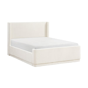 English Elm Beige Wingback Queen Platform Bed with Textured Upholstery, Plywood Frame, Slats Included, No Boxspring Necessary B011S01795