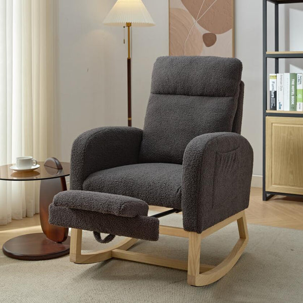 English Elm Modern Upholstered Rocking Chair With Solid Wood Legs - Cozy Nursery Glider & Stylish Lounge Armchair W2725P199493