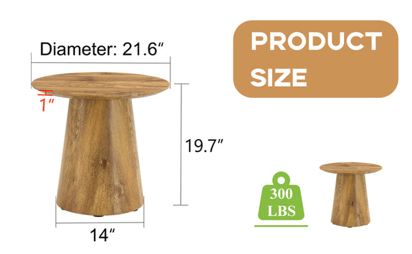 English Elm Nested Round Coffee Table Set Two Piece Wood Grain Veneer for Living Room or Office W2920S00113