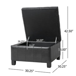English Elm Black Tufted Pu Lift Top Storage Ottoman with Rubberwood Legs for Living Spaces Black N779P404084B