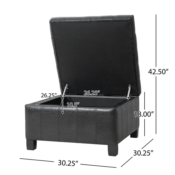English Elm Black Tufted Pu Lift Top Storage Ottoman with Rubberwood Legs for Living Spaces Black N779P404084B