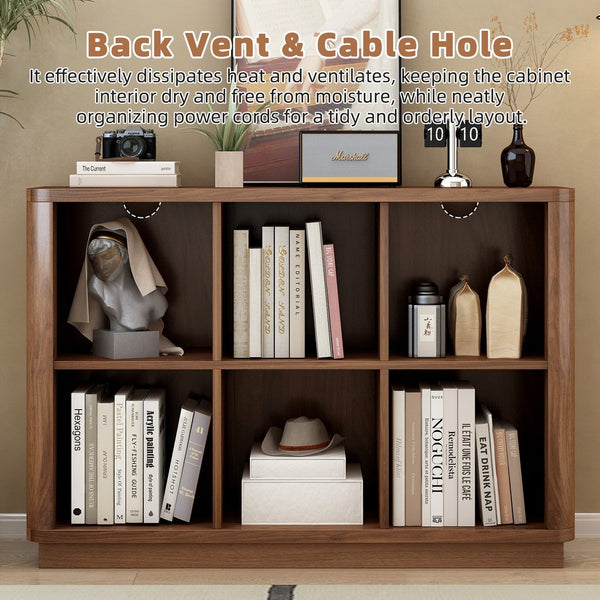 English Elm 6 Cube Farmhouse Bookcase Low Horizontal Wood Shelf Walnut Finish for Living Room W2641P460042