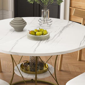 English Elm 43 Inch Foldable Mdf Dining Set with Pu Cushioned Solid Wood Chairs Space Saving White W2700S00139