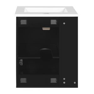 English Elm 20" Modern Bathroom Vanity with Sink Wall-Mounted Combo, Black Ceramic Basin, Soft-Close Door Storage Elegance N710P332058B
