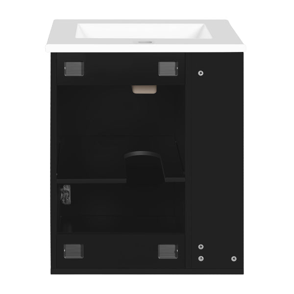English Elm 20" Modern Bathroom Vanity with Sink Wall-Mounted Combo, Black Ceramic Basin, Soft-Close Door Storage Elegance N710P332058B