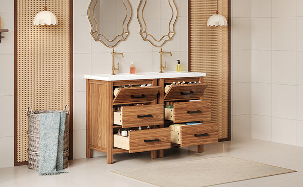 English Elm 48'' Bathroom Vanity with Sink 48.8'' Modern Freestanding 6-Drawer Ceramic Basin Cabinet for Baths Natural Wood N710SS00008P
