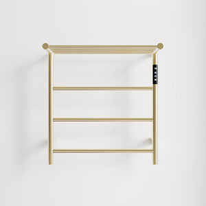 English Elm Heated Carbon-Fiber Towel Rack with Top Shelf and Timer, Rapid 3–7min Warmth, IPX4 Waterproof Brushed Gold T3177P305029