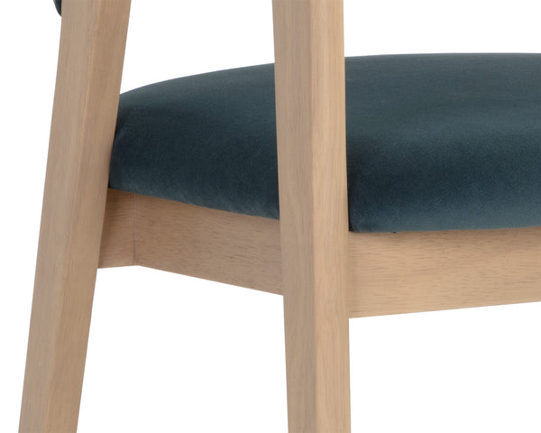 Sunpan Milton Dining Armchair - Chic Mid-Century Modern Design with Solid Rubberwood Frame & Brass Stretchers Light Wash / Meg Dusty Teal