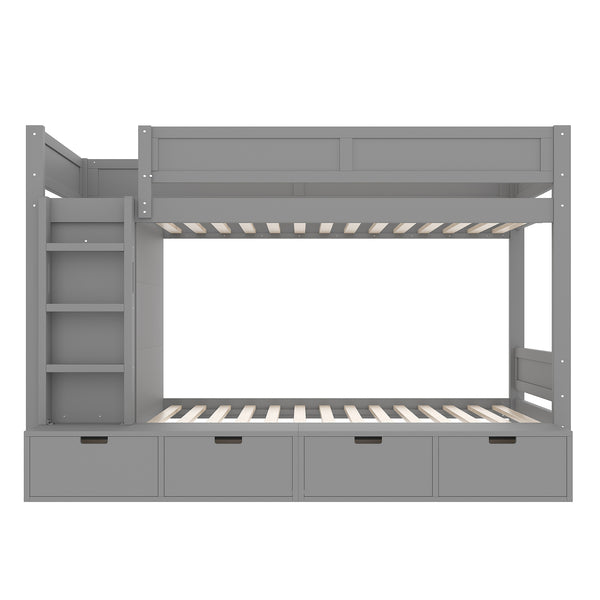 English Elm Twin Triple Bunk Bed Metal L-shaped Frame Sleeps Three Kids White Finish W1580S00474