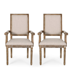 English Elm Christopher Knight Home® - Upholstered Dining Chair Set of 2 with Rubber Wood Legs, French Country Queen Anne Style Comfort and Flair Beige+Natural 71239.00BGENTL