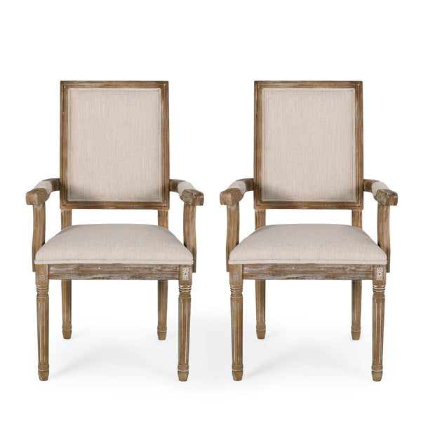 English Elm Christopher Knight Home® - Upholstered Dining Chair Set of 2 with Rubber Wood Legs, French Country Queen Anne Style Comfort and Flair Beige+Natural 71239.00BGENTL