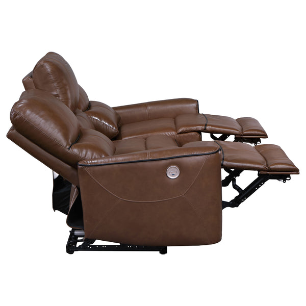 English Elm Ashland Saddle Brown Leatherette Power Reclining Sofa with USB Port, Plush Attached Cushions Comfort B062P353260