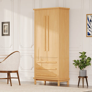 English Elm 70" Tall Pantry Cabinet Rubberwood Legs Three Drawers Six Door Shelves Kitchen Storage Natural N762P326960N