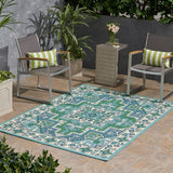 Christopher Knight Home® - Noble House - Houston Outdoor 5'3" X 7' Oriental Area Rug, Ivory and Blue