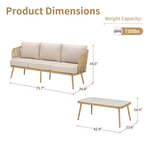 English Elm Outdoor Handwoven Wicker Sofa Set with Coffee Table for Patio Porch Backyard T3773P419903