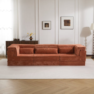 English Elm Compression Modular Sofa Bed - Oversized Convertible Sectional With Plush Fleece & 3 Pillows, Orange W3723S00018