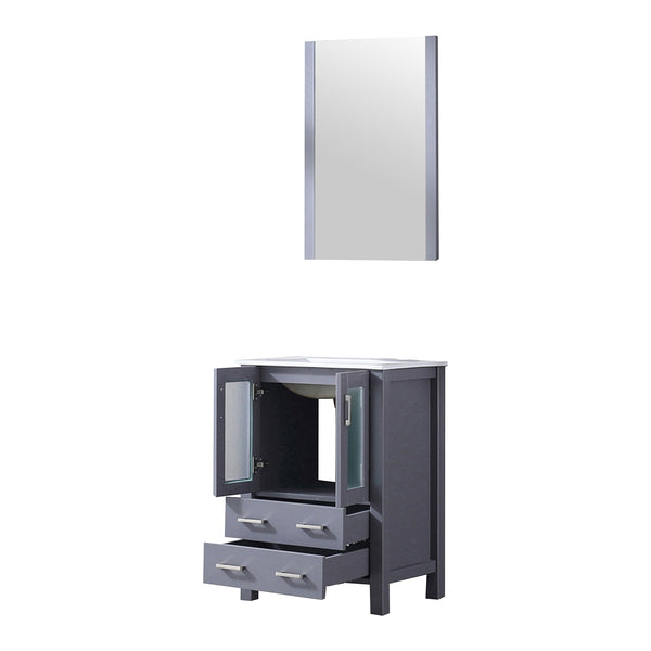 English Elm Dark Grey Bath Vanity Set With White Ceramic Top, Mirror & Smart Storage For Compact Spaces B2731S00720