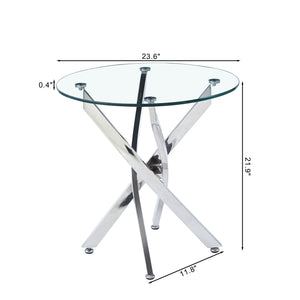 English Elm Modern Round Tempered Glass Side Table with Sculptural Chrome Legs for Living Rooms W1311119905