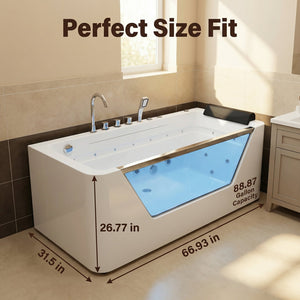 English Elm 67" Whirlpool Soaking Tub with Tempered Glass Apron Chromatherapy Jets Acrylic Spa W3605P400539