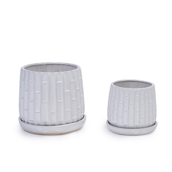 English Elm Set Of 2 Elegant White Ceramic Planters - Modern 7" Flowerpots For Indoor & Outdoor Decor W3273P322304-GIGA