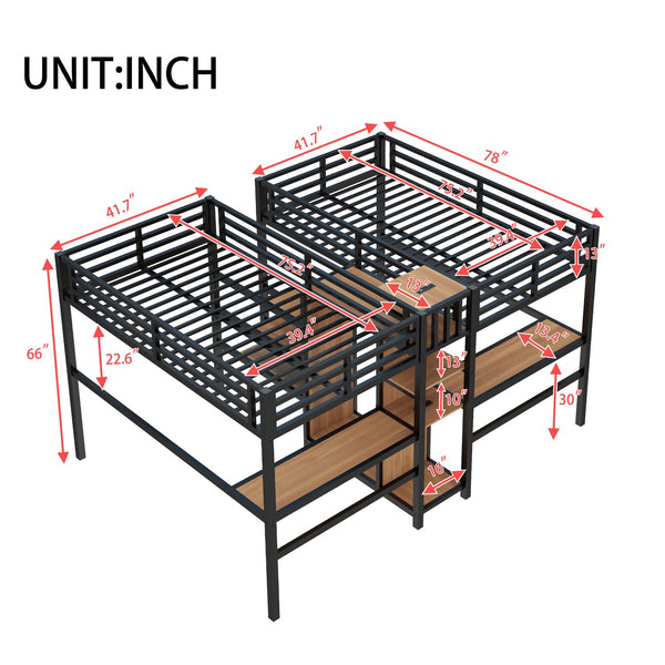 English Elm Twin Metal Loft Bed with Study Desk Wardrobe Shelving and Outlet for Kids Rooms Natural Wood W1580S00372