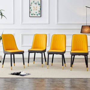 English Elm A modern dining chair with curved PU leather backrest, padded seat and sturdy black metal legs for comfort and style Yellow+Grey 33.86 L x 28.35 W x 18.5 H W1512P390898