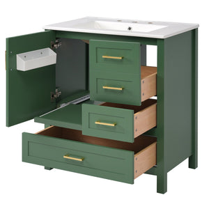 English Elm 30" Green Modern Bathroom Vanity with Ceramic Sink, Solid Wood Frame, Soft-Close Doors & Drawers N729P177787F