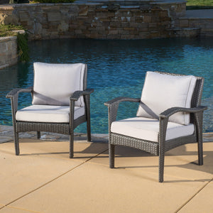 English Elm Christopher Knight Home® - HONOLULU Woven Rattan Club Chair Set — Durable PE Rattan & Iron Frame, Waterproof Fabric, Cozy Seating Grey+Silver 52918.00GRYMP2
