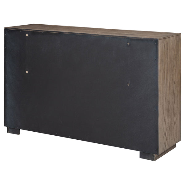 English Elm Gibbons Six Drawer Dresser Warm Brown Finish with Chrome Pulls for Modern Bedroom B062P447734
