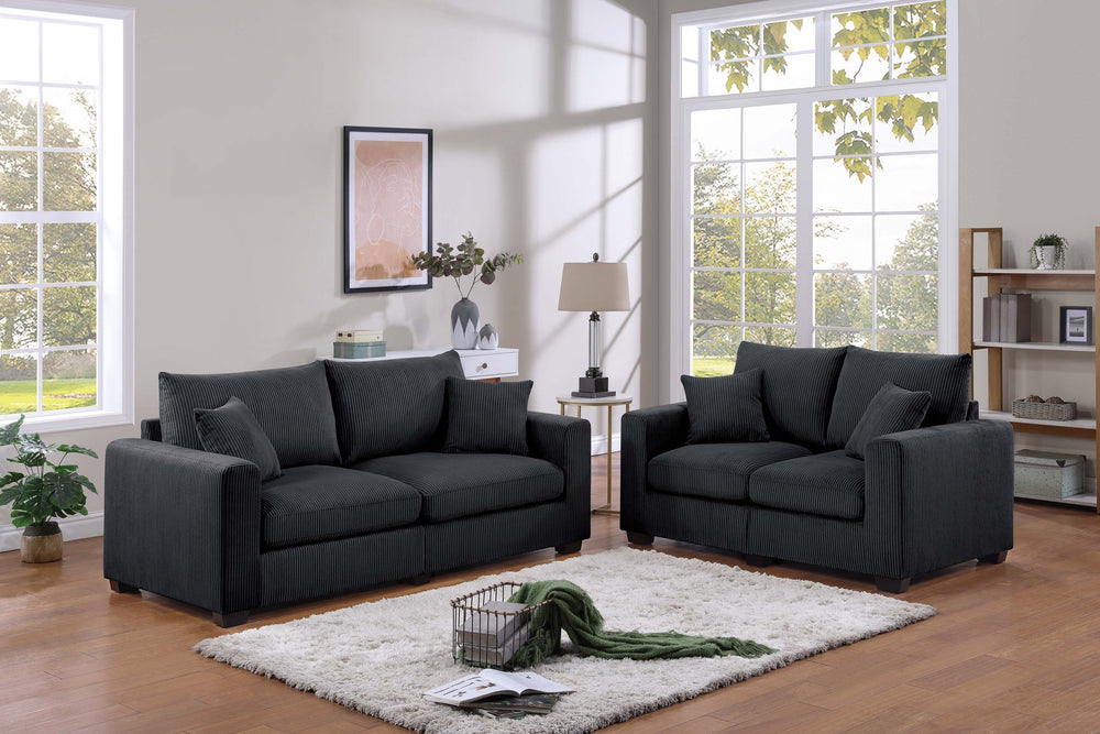English Elm Contemporary Corduroy Sofa and Loveseat Set with Square Arms for Living Room B011S02223