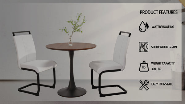 English Elm 31.5" Walnut Tulip Dining Table Set For 2-4, Modern Round Table With White Pu Chairs & Black Legs W2189S00641