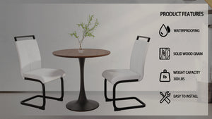 English Elm 31.5" Walnut Tulip Dining Table Set For 2-4 With White Pu Chairs And Black Metal Legs - Space-Saving Elegance W2189S00114