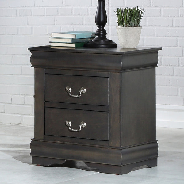 English Elm Solid Solid Pine Nightstand with 2 Drawers, Dark Gray Finish, Metal Hardware, Elegant Molding and Pull Handles for Stylish Bedroom Storage B016P261428