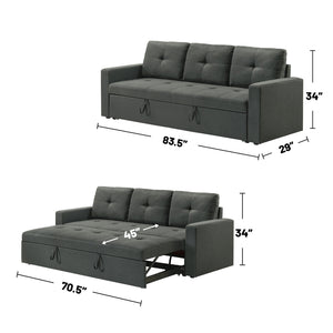 English Elm Fabric Plush Tufted Sleeper Sofa Dark Gray with Wood Frame, Foam Support, Compact Convertible Comfort B016P392878