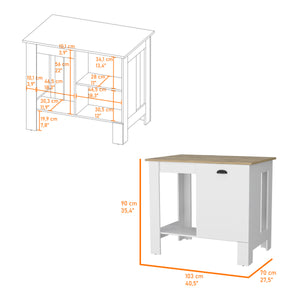 English Elm Lander Kitchen Island with Single Door, Lower Open Shelf, White/Macadamia Finish — Stylish Prep Station B128P148925
