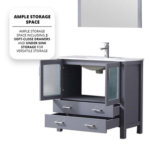 English Elm Dark Grey Bath Vanity 36in W x 18.25in D with White Ceramic Top, Chrome Faucet, 34in Mirror, Durable Finish B2731S01289