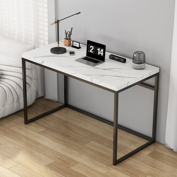 English Elm Home Office Writing Desk with Steel Frame and Scratch Resistant Two Tone Surface Marble W3151P400583