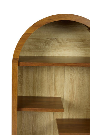 English Elm 4-tier Arched Freestanding Bookcase with Lattice Doors Open Display and Cabinet Storage W3123P485377
