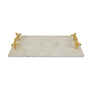 English Elm Pammy White Marble Rectangular Tray with Sculptural Gold Branch Handles for Vanity B056P417012